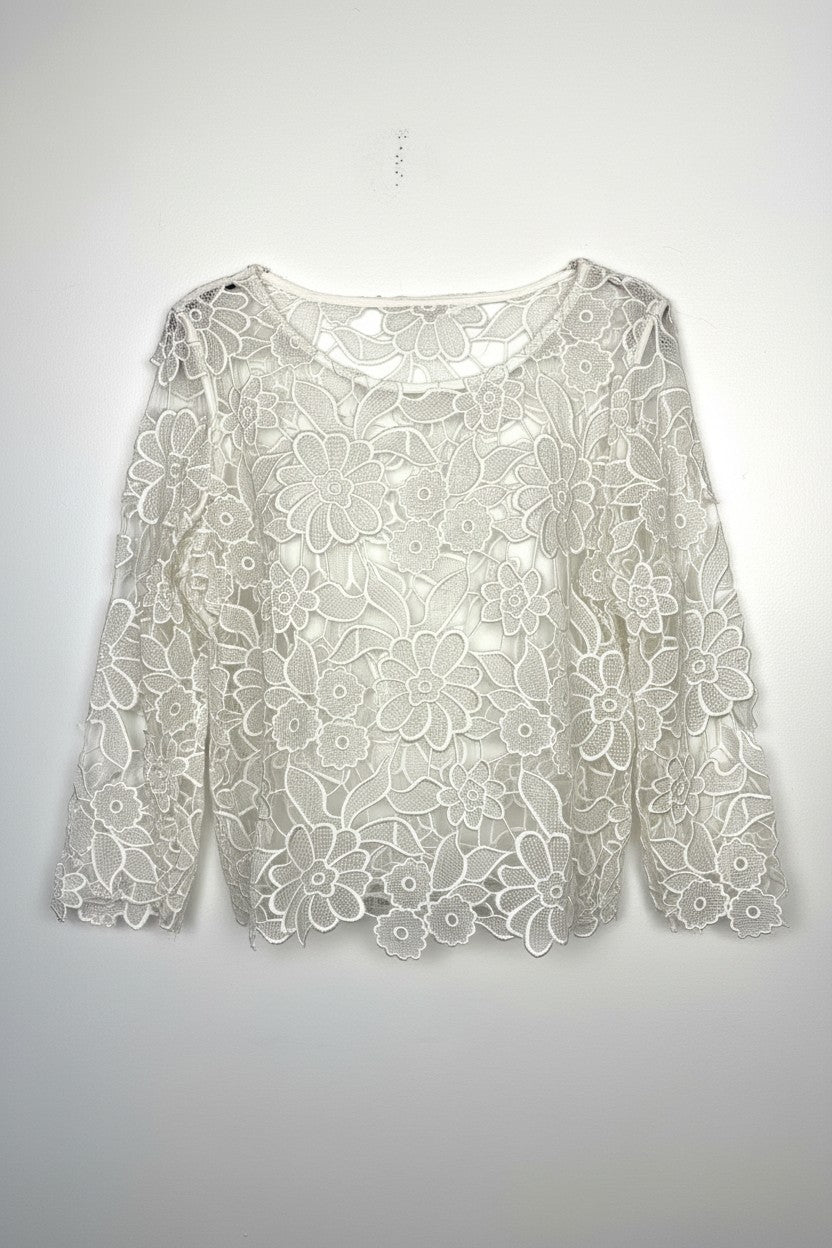 Romantic Lace Overlay Cottagecore Top | Size L at Blue Sparrow Shop on white background