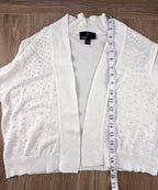 Ronni Nicole Ivory Pearl Cardigan measuring 19" shoulder to hem 