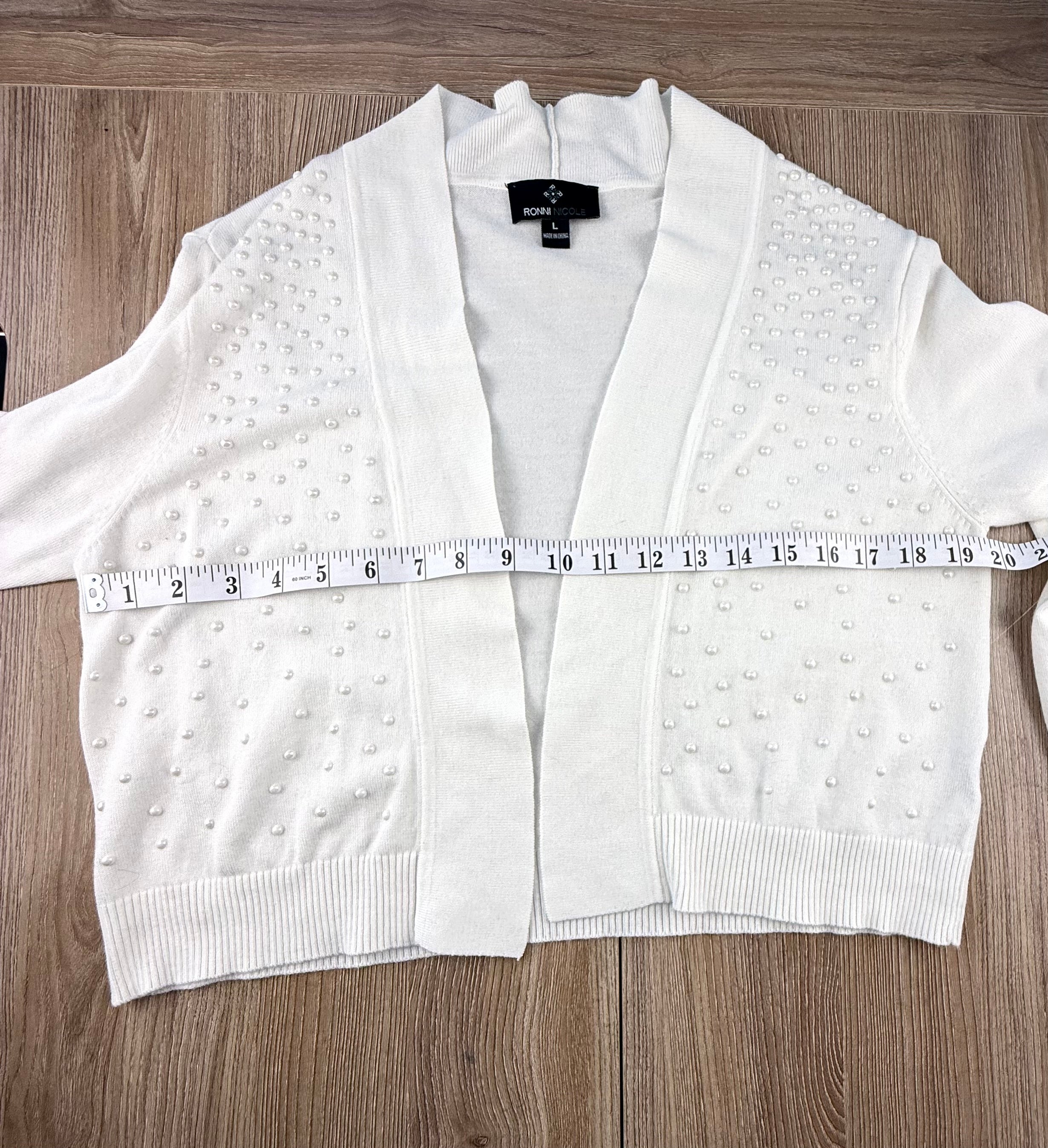 Ronni Nicole Ivory Pearl Cardigan measuring 38" bust 