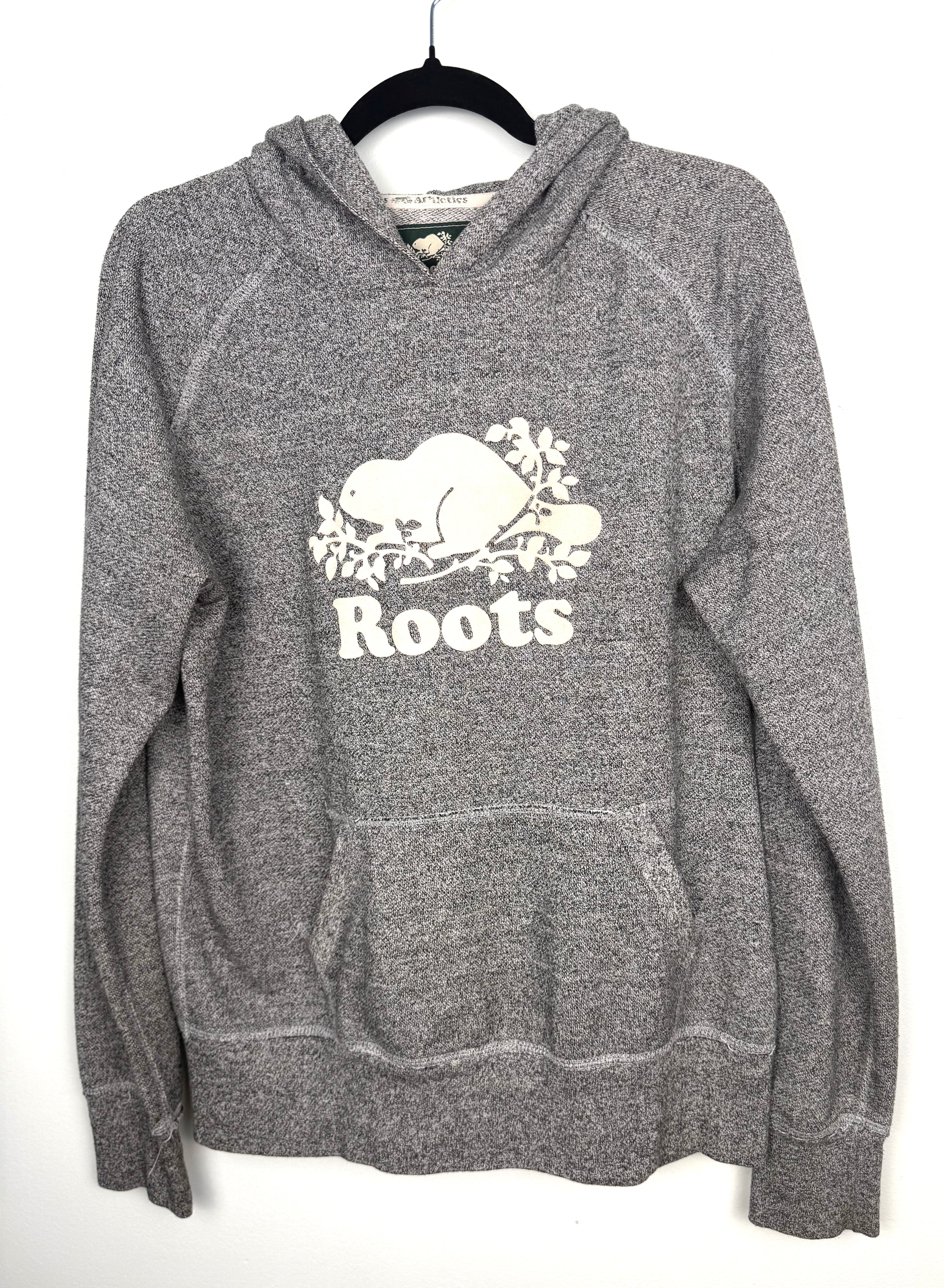 Roots Canada Pullover Hoodie at Blue Sparrow Shop  front of shirt  on hanger