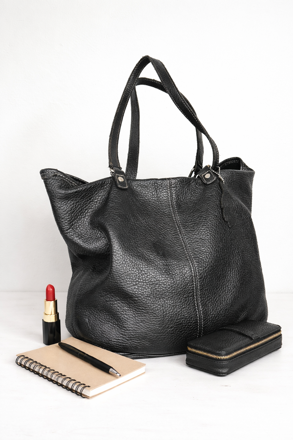 Roots Canada Black Pebbled Leather Tote Bag at Blue Sparrow Shop