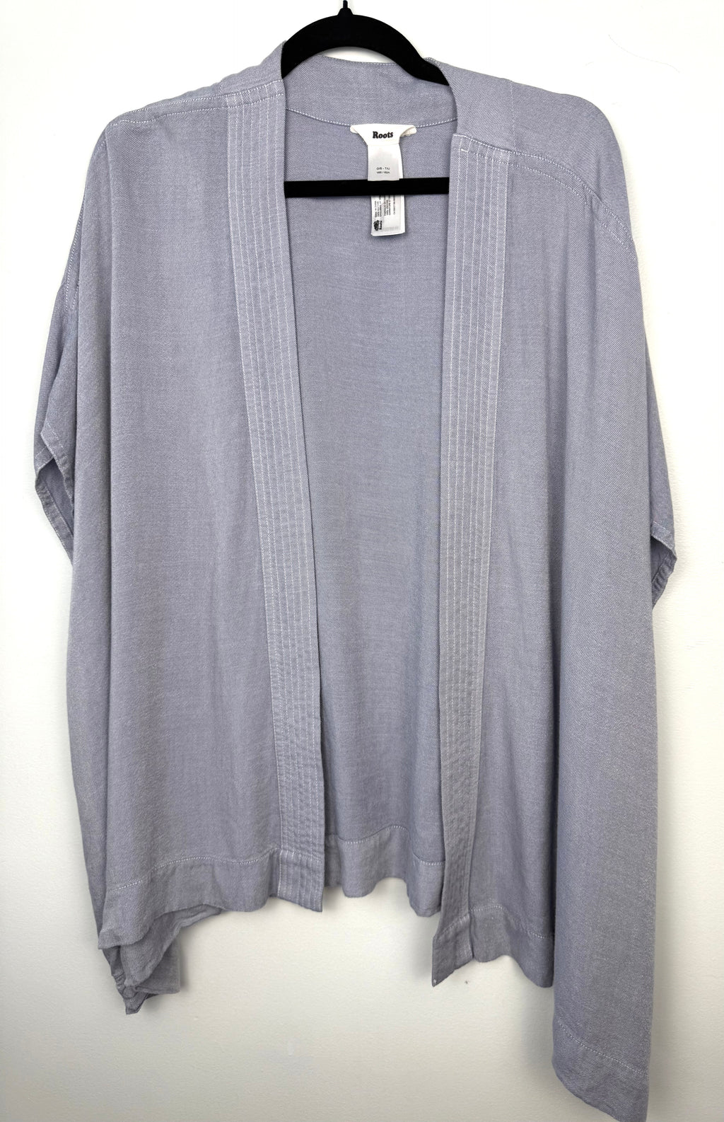 Roots oversized cardigan or kimono in denim blue on hanger
