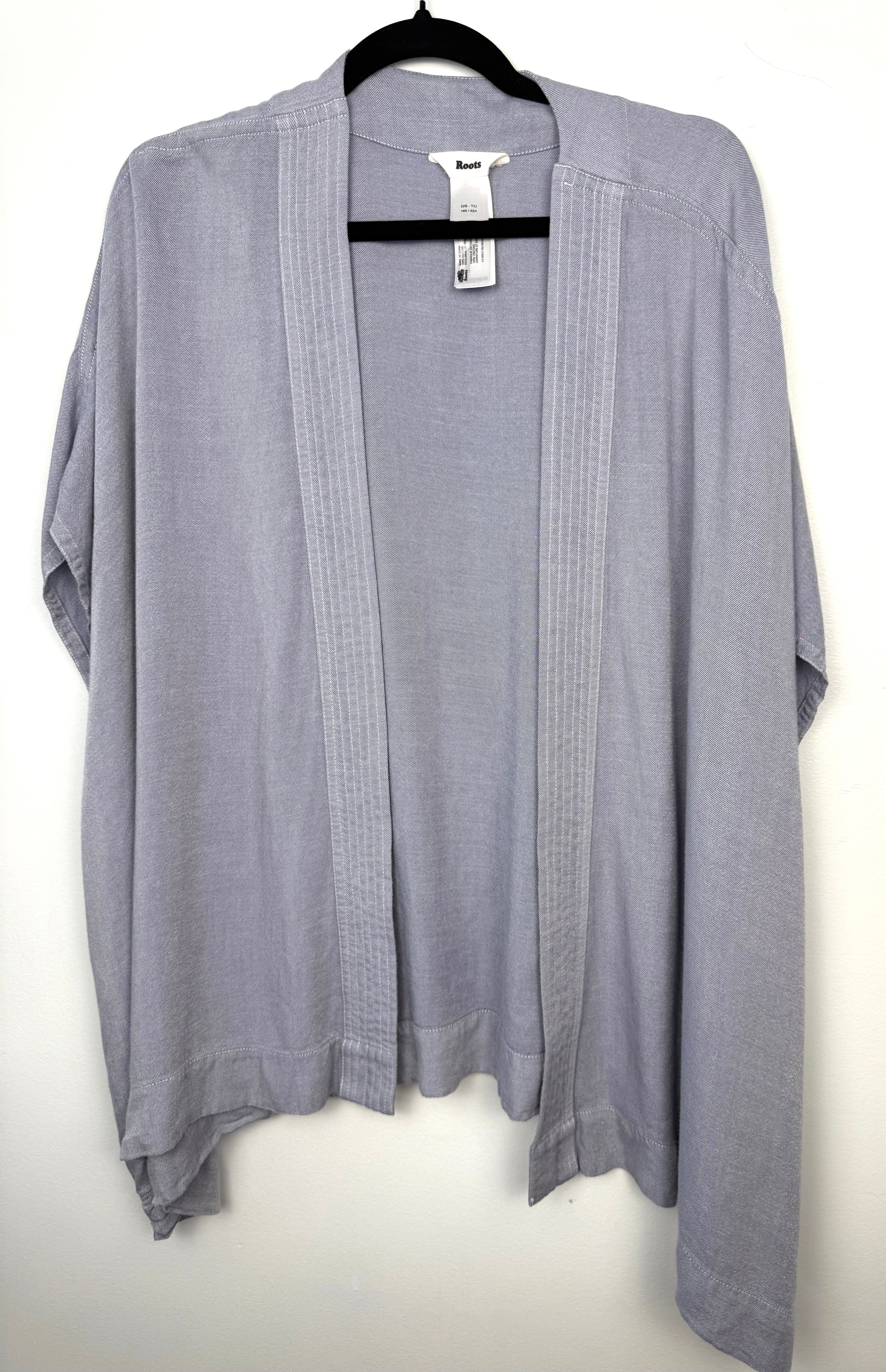 Roots oversized cardigan or kimono in denim blue on hanger