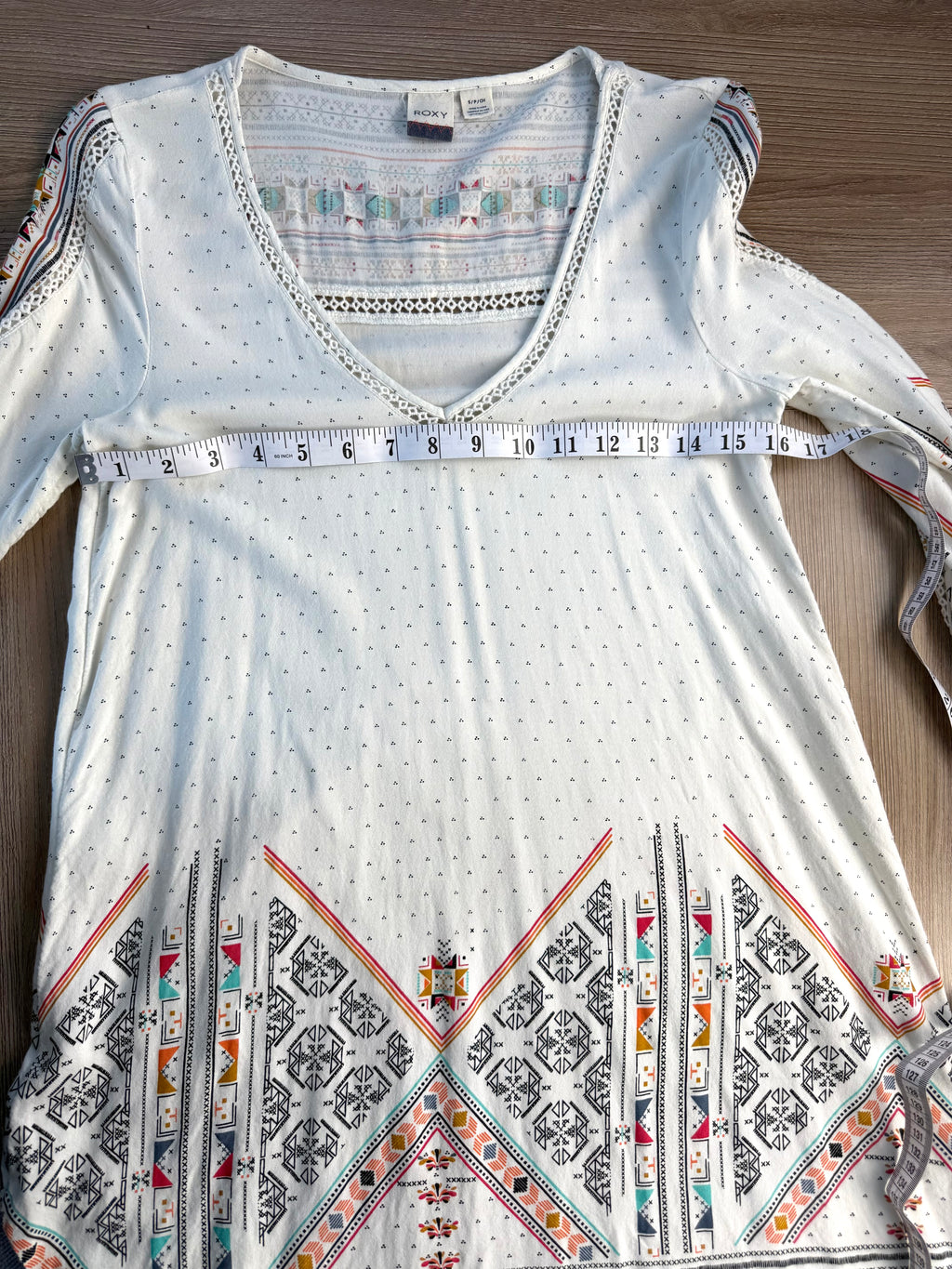 Roxy tunic dress showing measurement of 32" bust