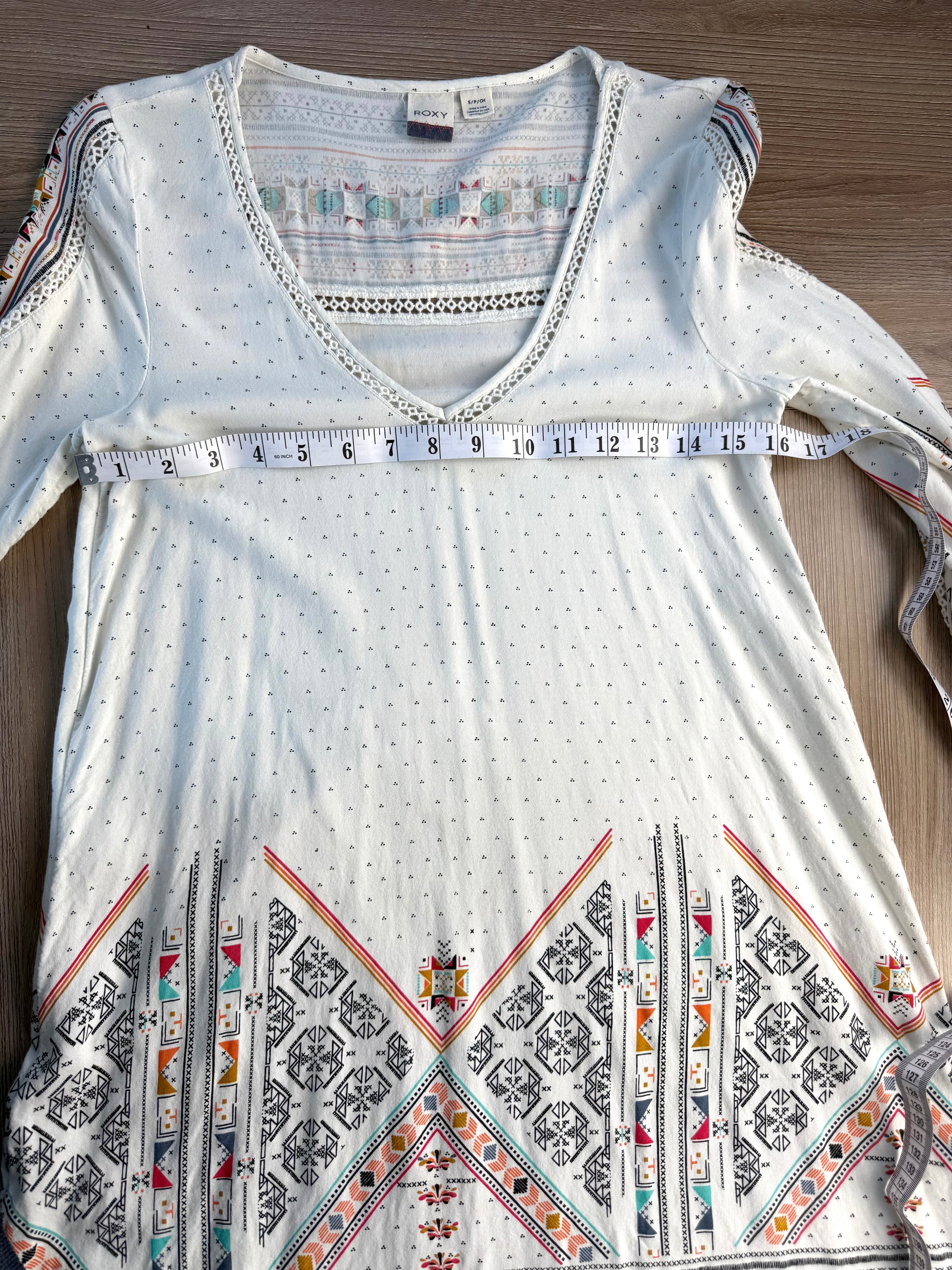Roxy tunic dress showing measurement of 32" bust