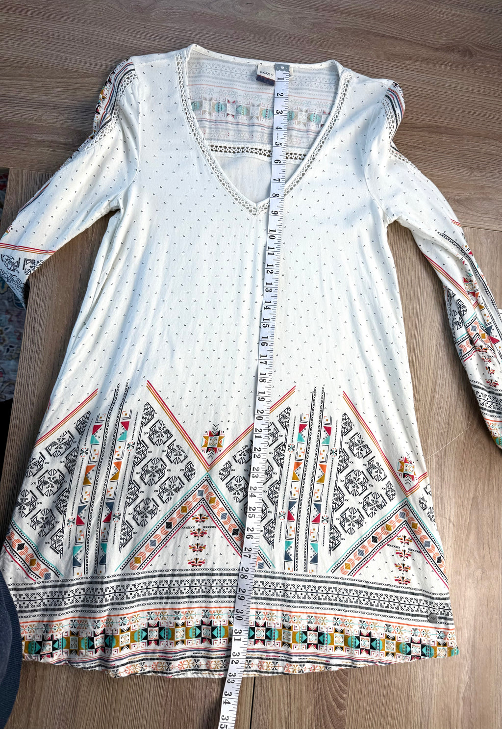 Roxy tunic dress showing measurement of 33" from shoulder to hem