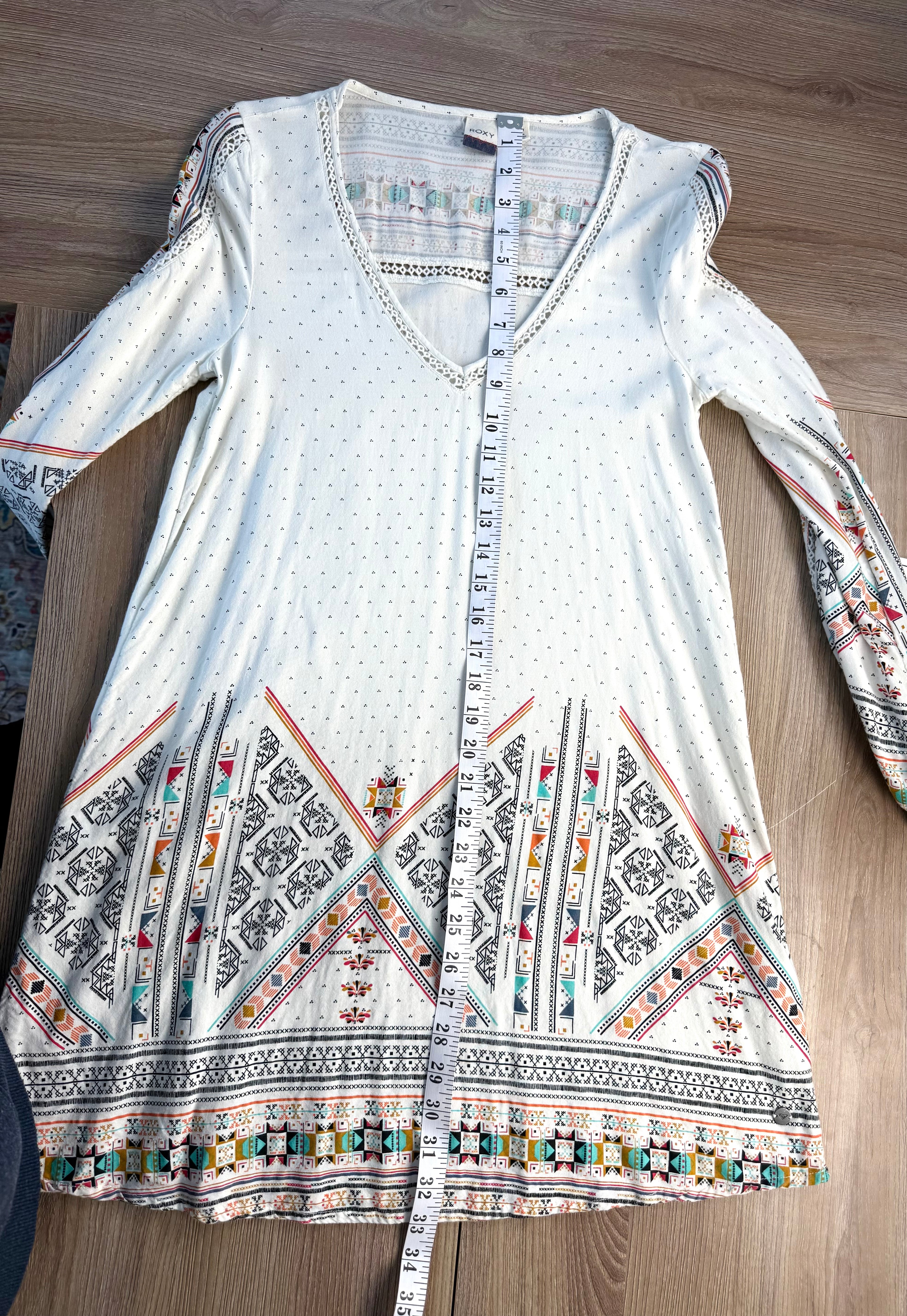 Roxy tunic dress showing measurement of 33" from shoulder to hem
