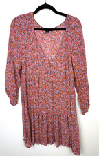Sanctuary floral mini dress pink orange long sleeve boho women’s dress front view
