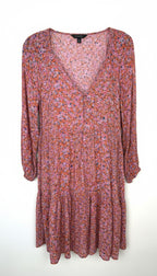 Sanctuary floral mini dress pink orange long sleeve boho women’s dress at Blue Sparrow shop main image