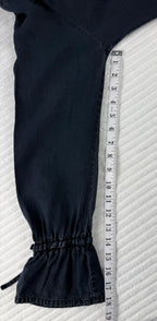 Sandwich Denim Studio Amsterdam charcoal 100% Tencel shirt with stunning hand-applied blue crystal collar embellishment and ruffle cuff detail at Blue Sparrow Shop measuring 18" sleeve