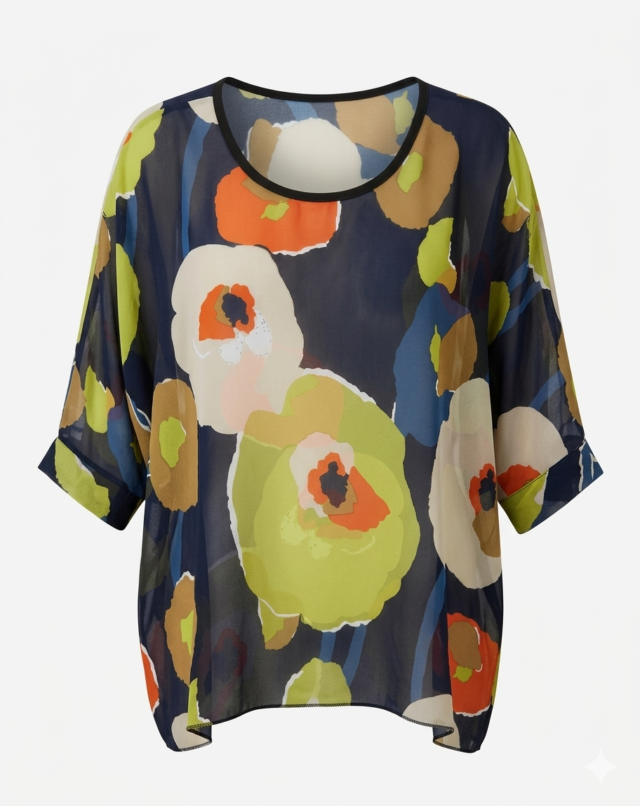 Sheer Abstract Floral Blouse | Oversized Plus at Blue Sparrow Shop