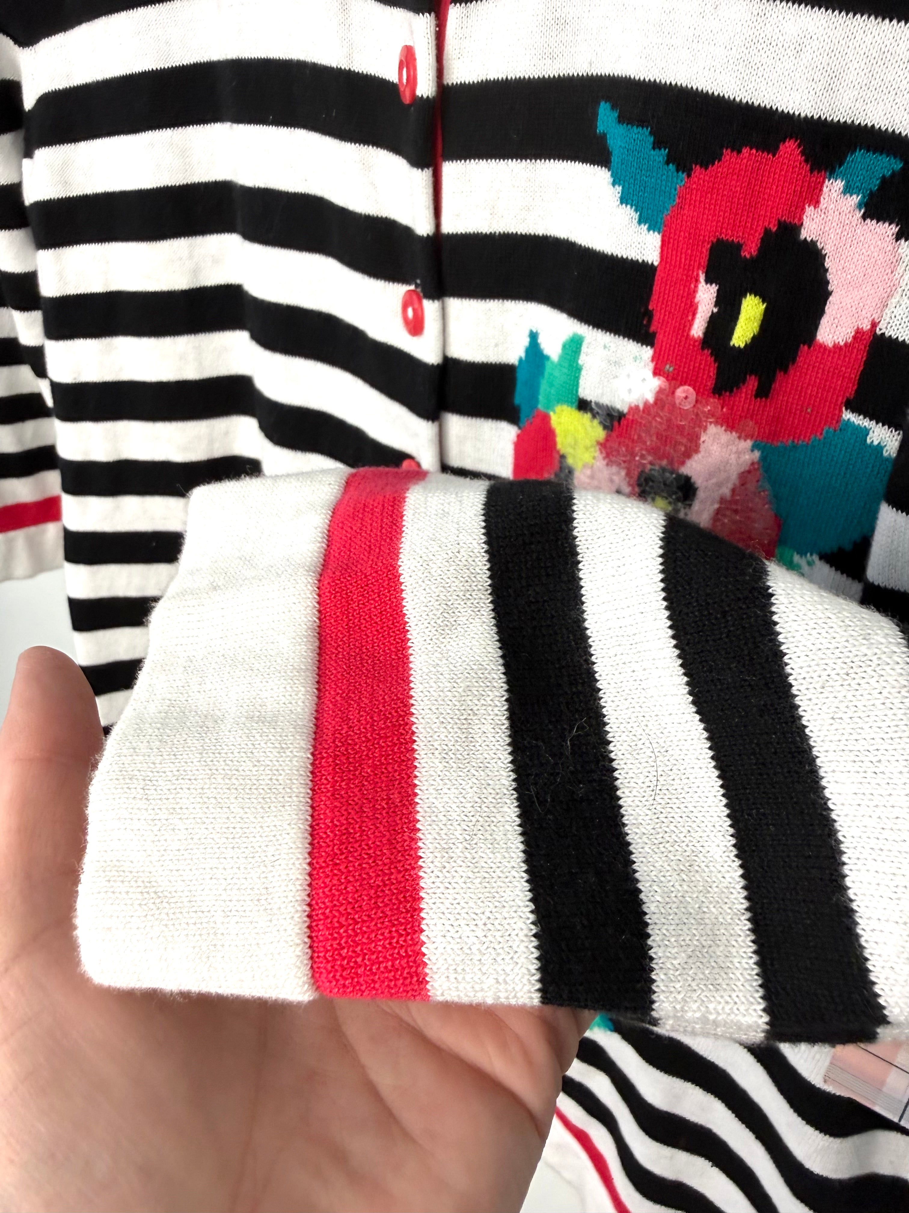 Sleeve detail on NWT Le Grenier Retro graphic knit sweater/cardigan 