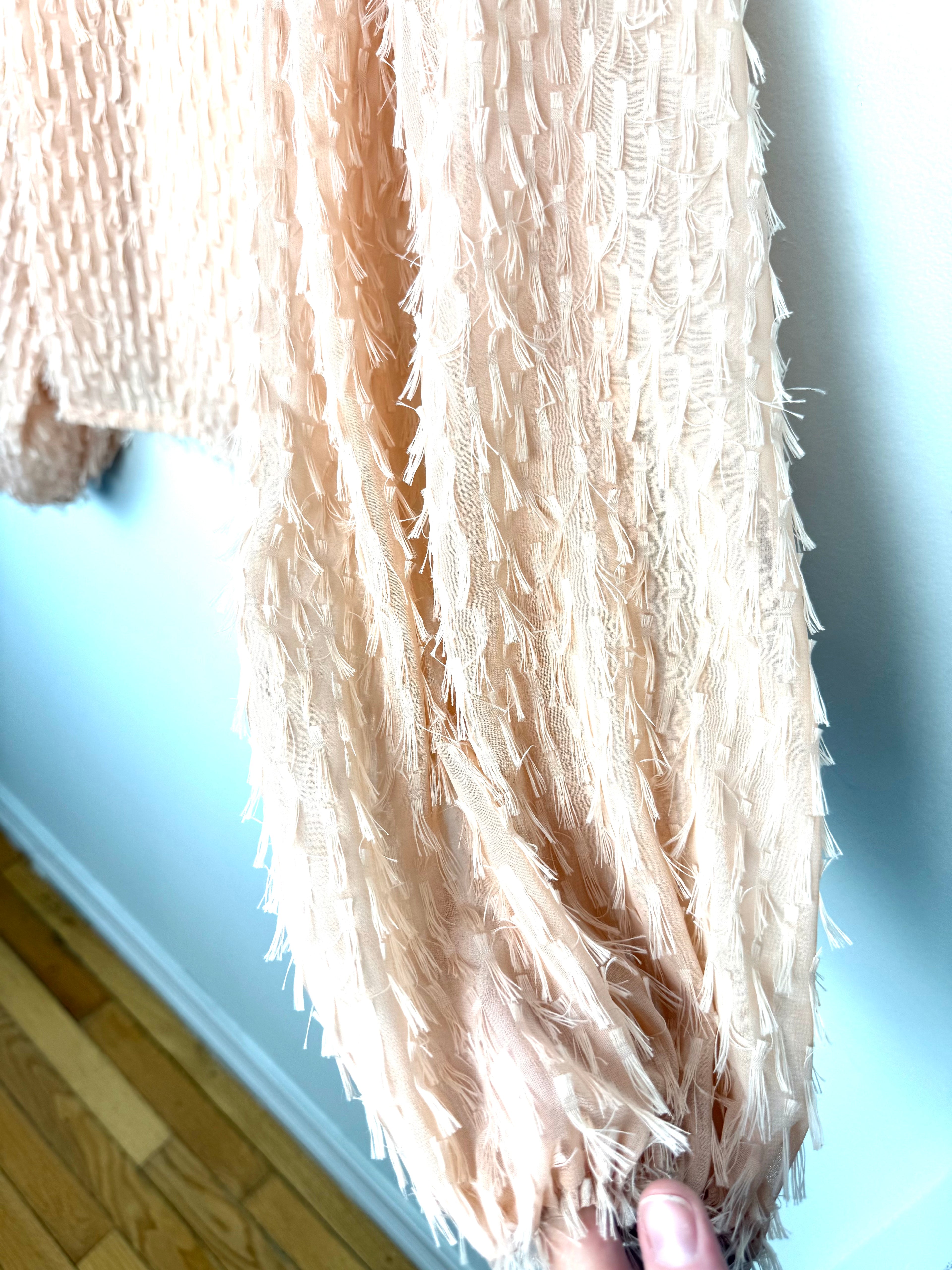 Sleeve detail on Zara modern boho feather top 