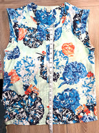 Blue Floral Sleeveless J Crew top measuring 21.5" from neckline to hem