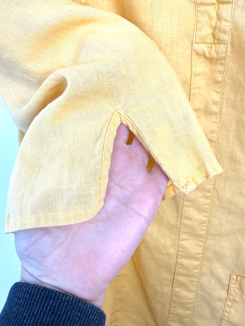 slit in sleeve of Butter yellow linen clothing women resort wear vacation outfit