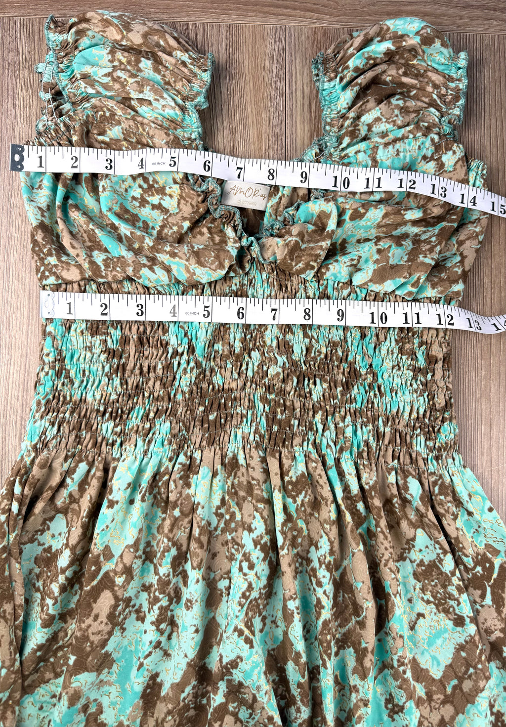 Smocked peasant dress measuring 30" bust and 24" waist elastic not extended 