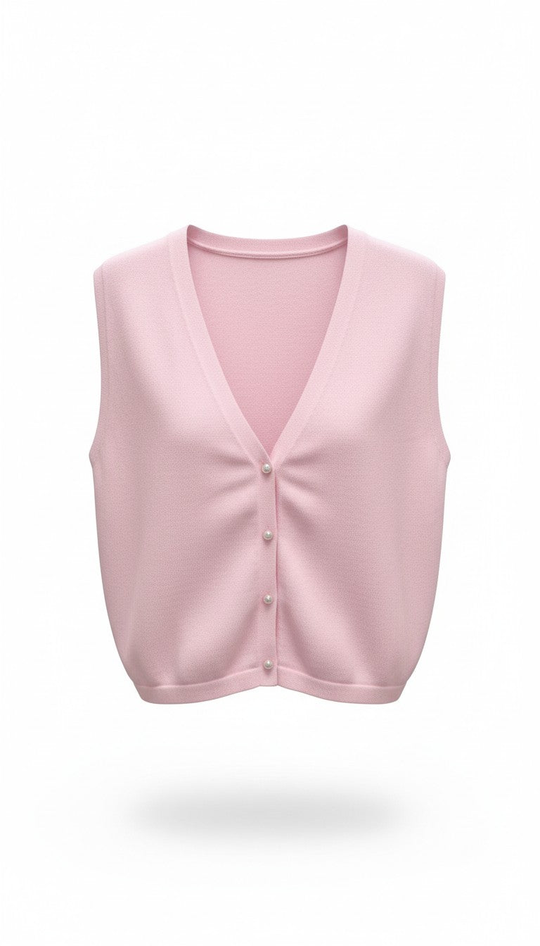 Soft Pink V-Neck Knit Vest Size S  at Blue Sparrow Shop 