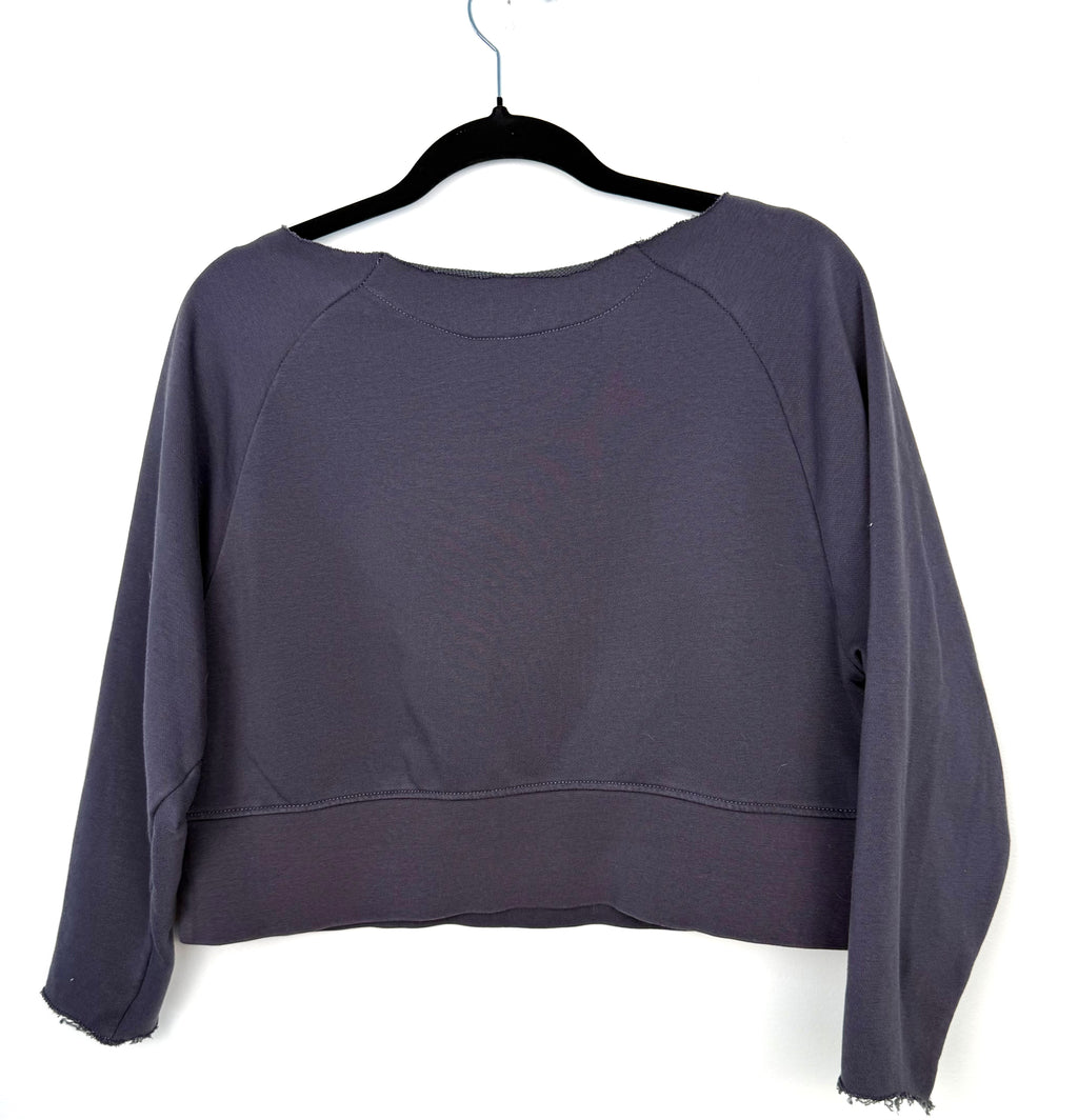 Soft grunge raw hem sweatshirt work hard be nice to people quote - back view 