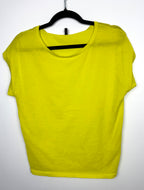 Stile Benetton — Bright Yellow Cap Sleeve Knit Top, Size M at Blue Sparrow Shop on hanger