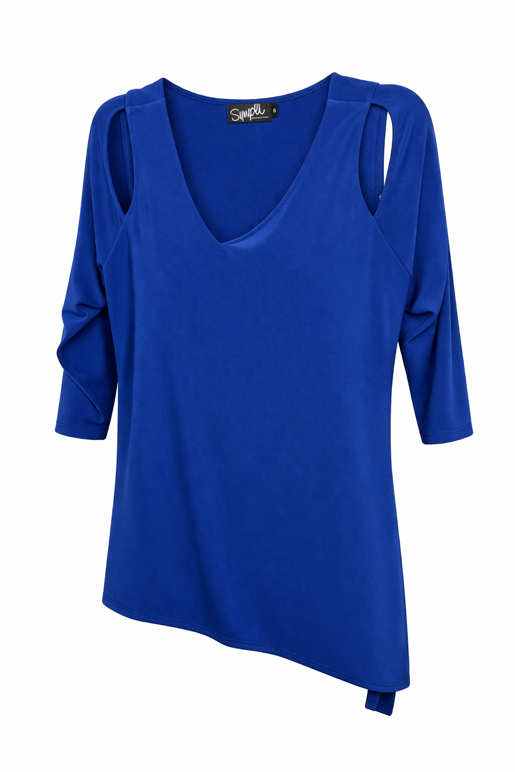 Sympli Asymmetrical Cold-Shoulder V-Neck Top | Size 12 at Blue Sparrow Shop 