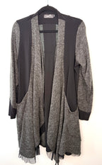 Sympli Made in Canada Black & Grey Mixed Media Long Cardigan | Size 10 on hanger