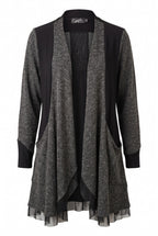 Sympli Made in Canada Black & Grey Mixed Media Long Cardigan | Size 10 on white background