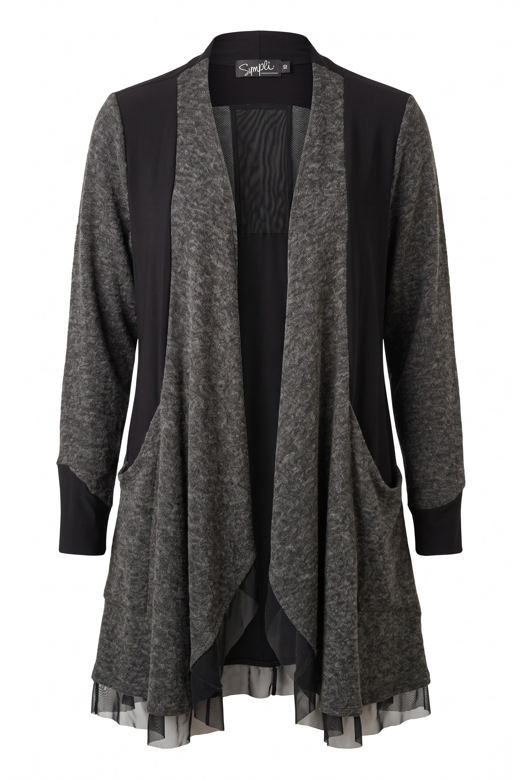 Sympli Made in Canada Black & Grey Mixed Media Long Cardigan | Size 10 on white background