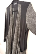 Sympli Made in Canada Black & Grey Mixed Media Long Cardigan | Size 10 showing sleeve
