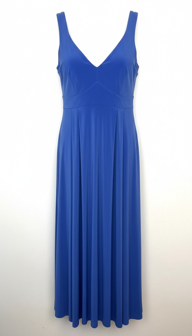 Sympli Made in Canada V-Neck Empire Waist Midi Dress | Periwinkle Blue | Travel Wear | Size 10 at Blue Sparrow Shop