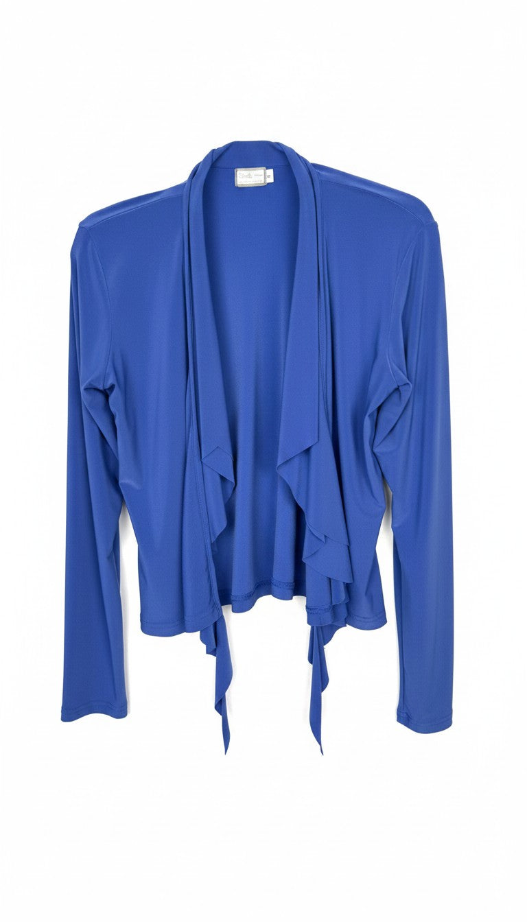Sympli Made in Canada Waterfall Cardigan — Periwinkle Blue | Ruffle Front | Travel Wear | Size 8 at Blue Sparrow Shop