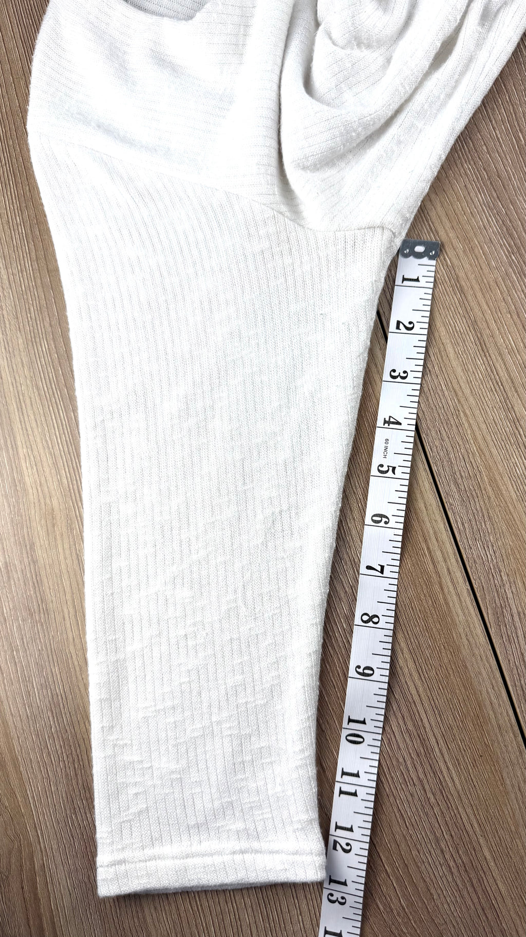 Sympli Made in Canada White Asymmetrical Tunic Top | Rib Knit Stretch Travel Top measuring 13" sleeve