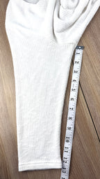 Sympli Made in Canada White Asymmetrical Tunic Top | Rib Knit Stretch Travel Top measuring 13" sleeve