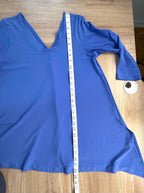 Sympli Made in Canada periwinkle top measuring 28" from shoulder to hem at shortest point
