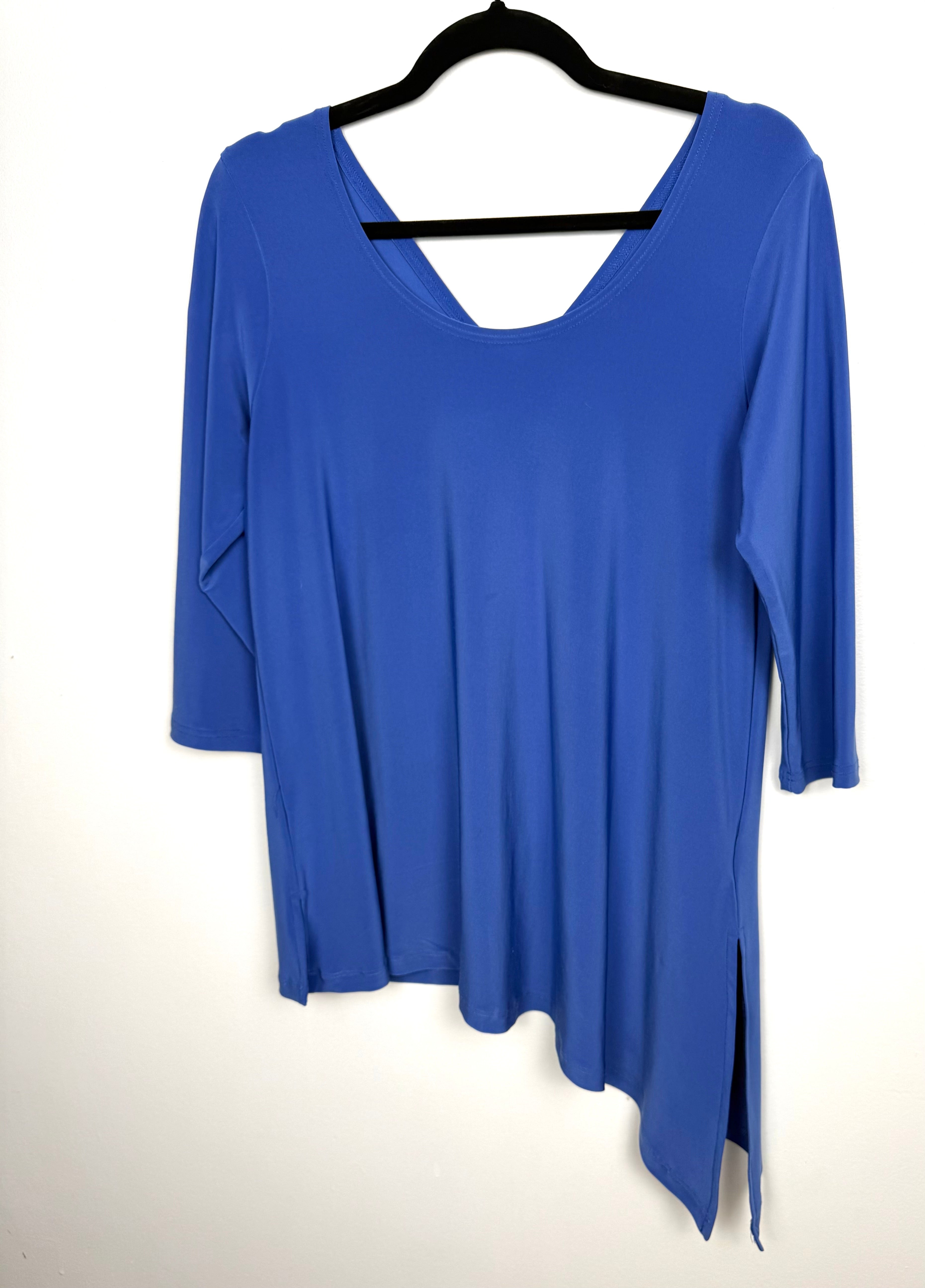 Sympli blue asymmetrical tunic size 10 3/4 sleeve front view