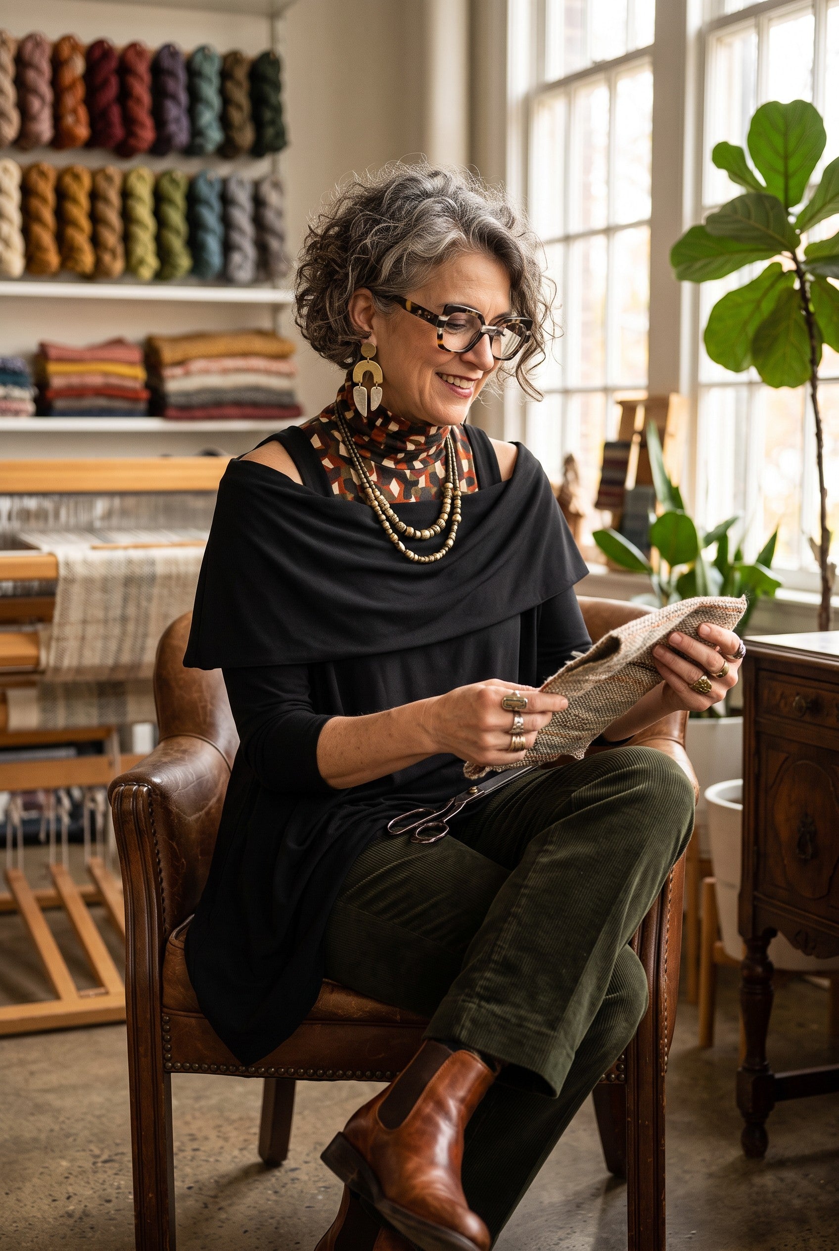 Sympli cold shoulder cowl neck top  on woman reading