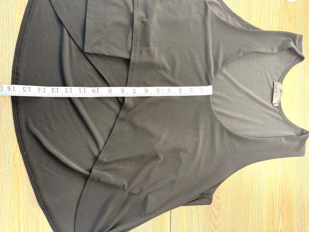 Sympli over vest / tunic showing measurement of 16 inches from neck to hem 