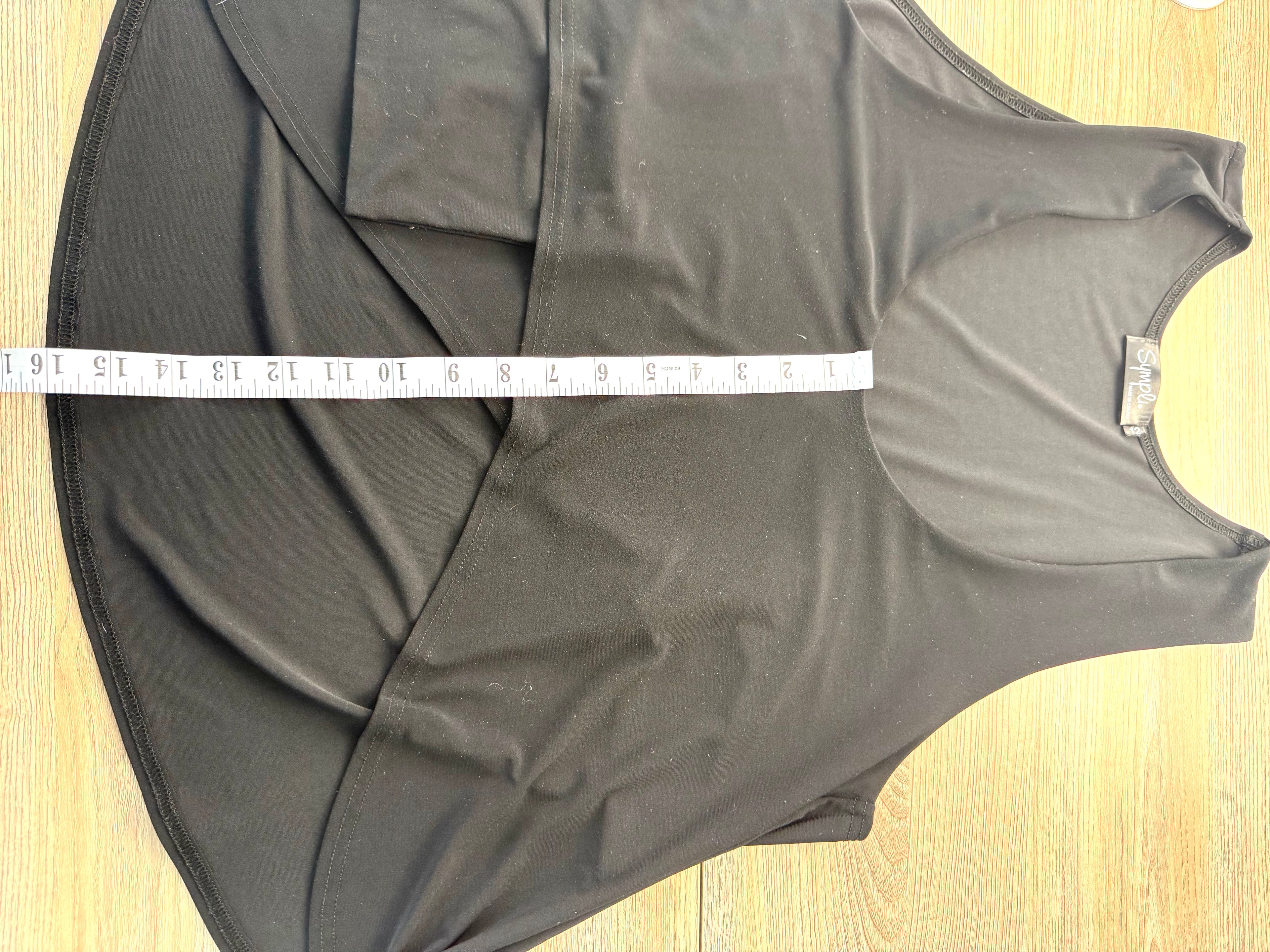 Sympli over vest / tunic showing measurement of 16 inches from neck to hem 