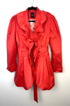 THX Merci Collection ruffle trench coat jacket on hanger