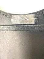 Tag on Back view Sympli black sleeveless tunic with inside pocket and stretch fabric
