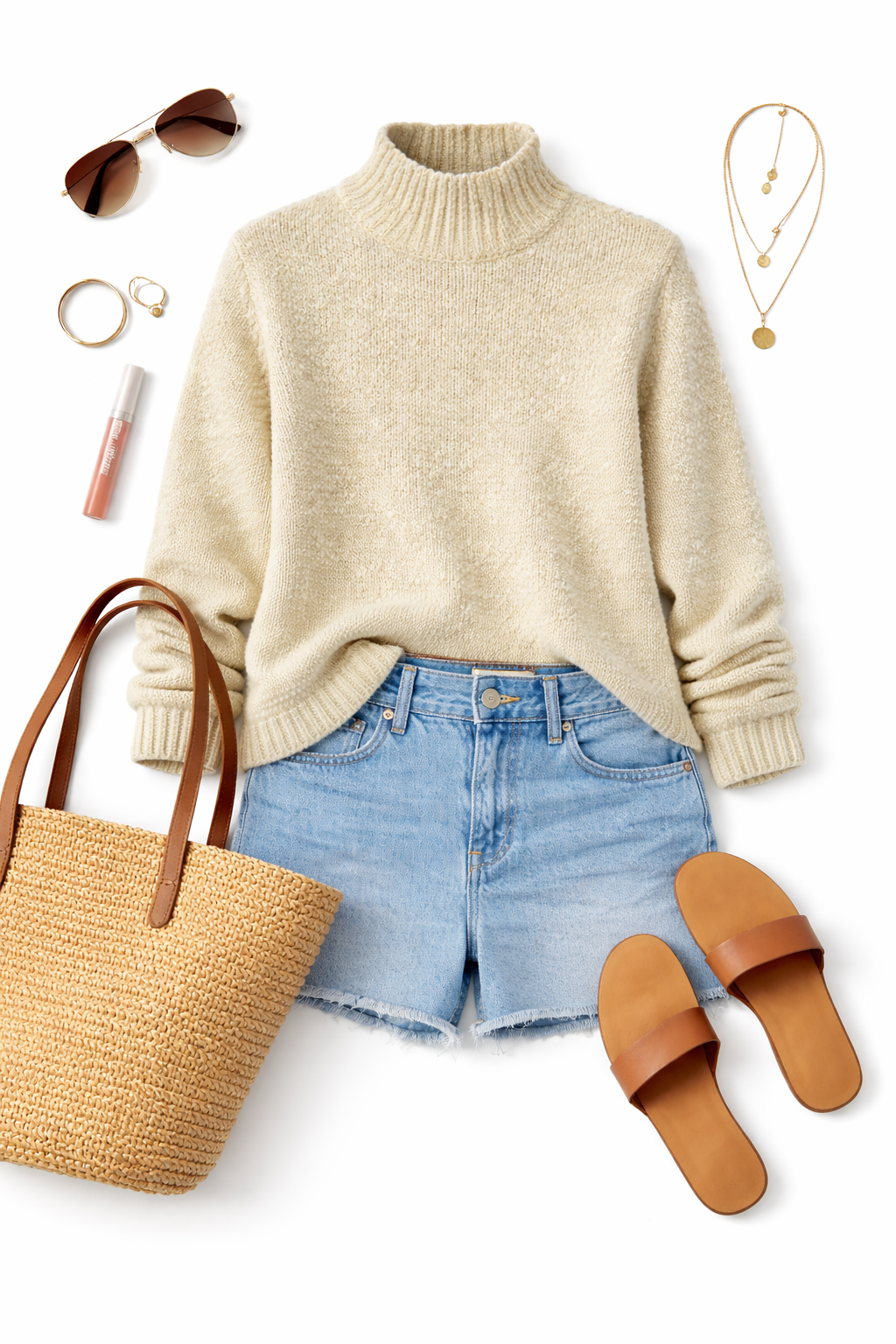 Talbots 100% Cotton Chunky Knit Sweater | Size M at Blue Sparrow shop on flatlay with sandals, purse, sunglasses