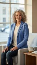 Talbots 100% Pure Merino Wool Sweater Blazer | Size S at Blue Sparrow Shop  on woman sitting in chair 