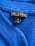 Talbots size 12 label detail inside royal blue dress.