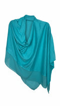 Teal Aqua Cowl Neck Poncho Wrap — Knit and Chiffon Contrast, One Size at Blue Sparrow Shop 