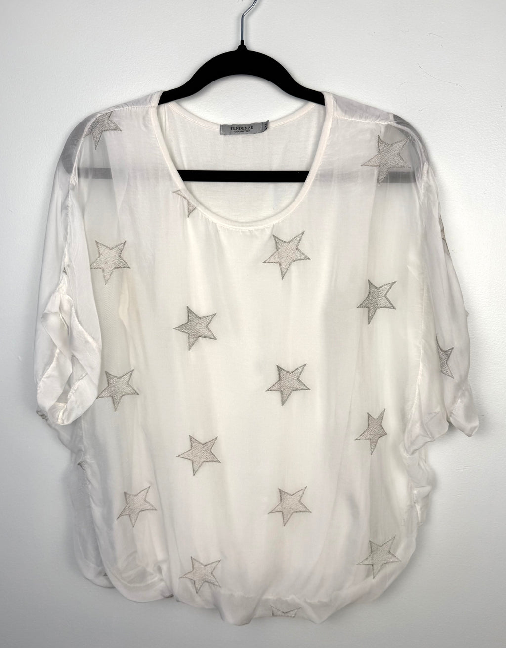 Tendenze made in italy star print overlay top on hanger 