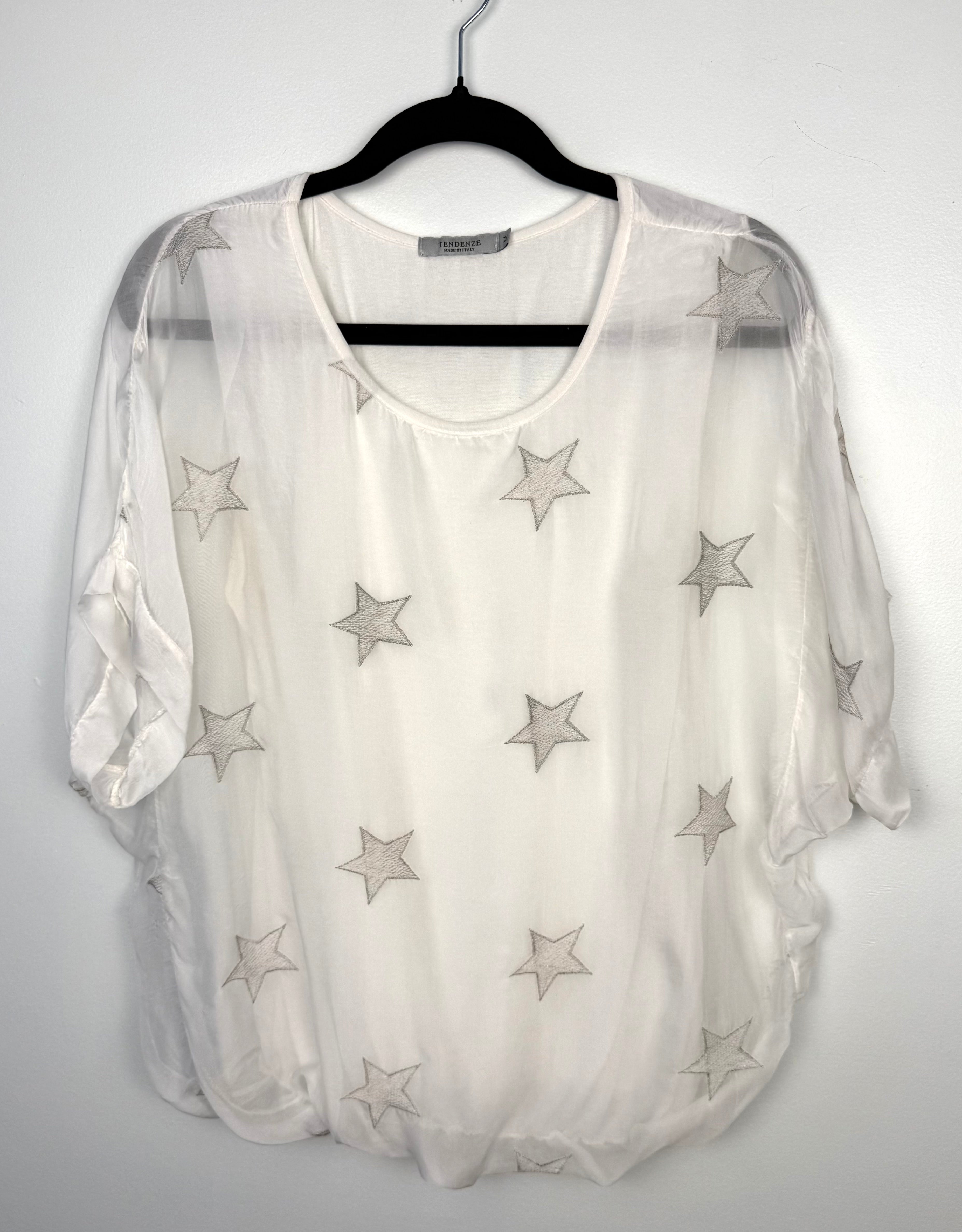 Tendenze made in italy star print overlay top on hanger 