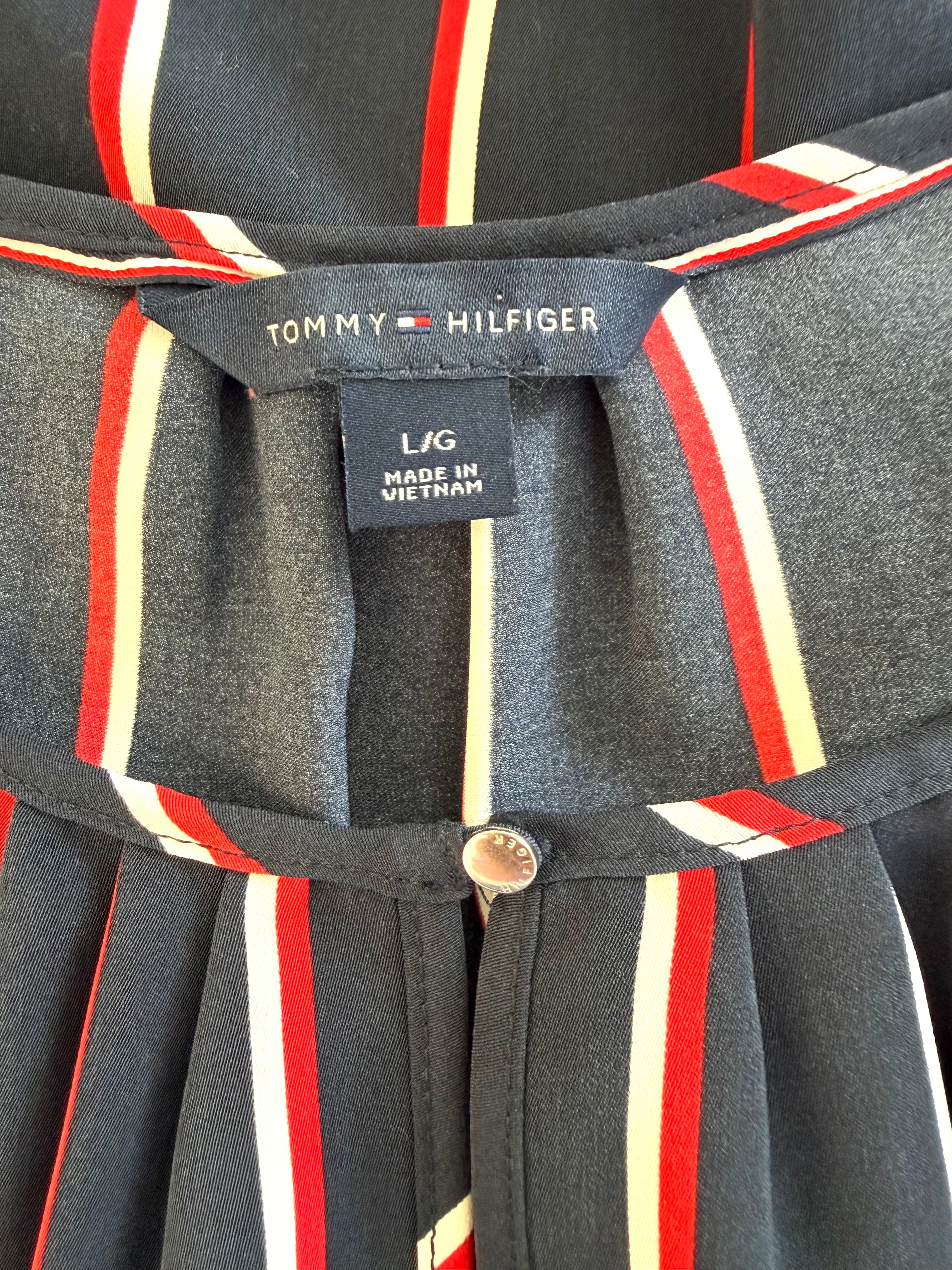 Tommy Hilfiger Navy Stripe Sleeveless Blouse | Tommy Hilfiger Keyhole Tank | Size L at Blue Sparrow Shop 