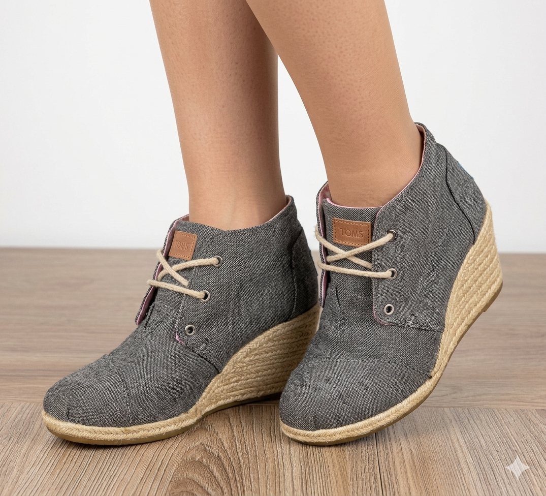 Tom's wedge shoes size 9.5 womens on woman at Blue Sparrow Shop