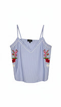 Topshop Blue Pinstripe Embroidered Cami Top | Size M at Blue Sparrow Shop