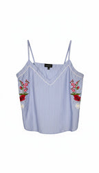 Topshop Blue Pinstripe Embroidered Cami Top | Size M at Blue Sparrow Shop
