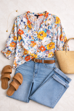 Tribal 3/4 Sleeve Spring Blouse at Blue Sparrow Shop lifestyle photo 